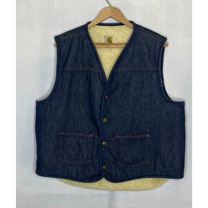 Men's XL Vtg 80s Carhartt Denim Vest Blue Jeans Sherpa Lined Made In USA